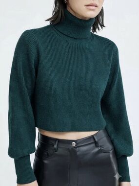 Aritzia Wilfred Sz S Rebecca Duck Blue Knit Turtleneck Merino Wool Sweater